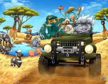 Rule 34 | :3, @ @, anger vein, annihilape, artist name, blitzle, blue eyes, blue sky, brown hat, brown neckerchief, brown shirt, cellphone, closed eyes, clothed pokemon, cloud, colored sclera, commentary, copperajah, day, ditto, doduo, drinking, driving, drooling, dust, english commentary, eyewear on head, farigiraf, gen 1 pokemon, gen 3 pokemon, gen 4 pokemon, gen 5 pokemon, gen 7 pokemon, gen 8 pokemon, grass, hat, helmet, holding, motor vehicle, mountainous horizon, mouth drool, multiple heads, neckerchief, nintendo, nostrils, one eye closed, open mouth, outdoors, path, phone, pith helmet, pokemon, pokemon (creature), pokemon focus, pond, red eyes, reflection, reflective liquid, rhyhorn, ribombee, road, rotom, rotom phone, safari, savannah, selfie stick, shirt, short sleeves, signature, simipour, sky, smartphone, smile, spinda, spiral-only eyes, sunglasses, thecalendork, transformed ditto, trapinch, tree, v, water, watermark, yellow sclera, zebstrika