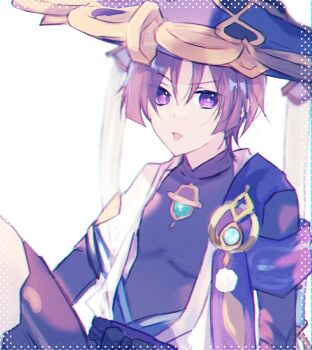 Rule 34 | 1boy, :p, anemo symbol (genshin impact), armor, arms at sides, black bodysuit, black bow, black bridal gauntlets, black shorts, blue cape, blue gem, blue hat, blue sleeves, blunt ends, bodysuit, bow, bridal gauntlets, cape, covered collarbone, feathers, gem, genshin impact, gold, grey pupils, hakama, hakama shorts, hashtag-only commentary, hat, japanese armor, japanese clothes, jingasa, knee up, kote, kurokote, layered sleeves, looking at viewer, male focus, mandarin collar, pink hair, pleated shorts, pom pom (clothes), purple eyes, purple theme, raised eyebrow, scaramouche (genshin impact), short sleeves, shorts, shoulder peek, sitting, solo, tongue, tongue out, wanderer (genshin impact), white background, white sleeves, yellow feathers, zkym78