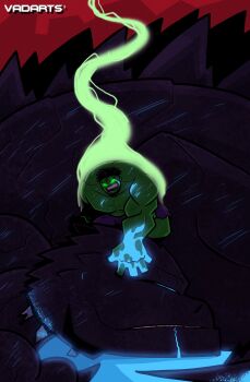 Rule 34 | 1boy, absurdres, black hair, blood, blue blood, colored skin, crossover, death battle, giant, giant monster, godzilla, godzilla (series), green skin, highres, hulk, jaw, kaiju, male focus, marvel, monster, multicolored bodysuit, muscular, scales, short hair, spines, teeth, the incredible hulk, toho, two-tone bodysuit, vad arts