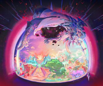 1boy architecture artist_name black_boots black_choker black_gloves black_pants blue_hair boots building choker coat commentary covered_eyes dome dottore_(genshin_impact) east_asian_architecture english_commentary eye_mask feather_trim genshin_impact gloves gold_trim highres long_sleeves lying male_focus mask medium_hair mountain o-ring o-ring_choker on_back pants parted_bangs pyramid_(structure) reneelric sidelocks solo teyvat tree twitter_username water white_coat windmill