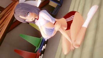 1girl 3d bikini bikini_top_only blush breasts buruma highres large_breasts senran_kagura socks solo swimsuit tagme traffic_cone yumi_(senran_kagura)
