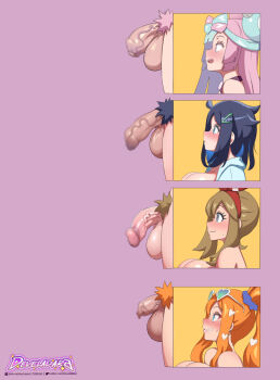 4futa artist_name blue_eyes blue_hair blush breasts brown_hair censored chart develadara flaccid futanari green_eyes hair_ornament hairband hairclip heart heart-shaped_eyewear heart_hair_ornament highres iono_(pokemon) large_breasts liko_(pokemon) long_hair may_(pokemon) medium_penis mosaic_censoring multicolored_hair multiple_futa nintendo open_mouth orange_hair parted_lips penis penis_chart penis_comparison penis_size_comparison pink_hair pokemon pokemon_(anime) pokemon_horizons pokemon_oras pokemon_sv pokemon_swsh pubic_hair purple_background sharp_teeth short_hair side_ponytail simple_background small_penis sonia_(pokemon) sunglasses sweat sweatdrop teeth testicles upper_body veins veiny_penis