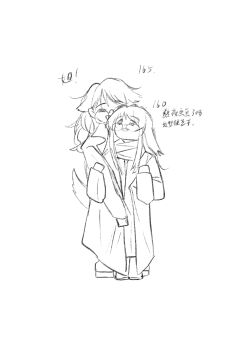 2girls animal_ears bang_dream! bang_dream!_it's_mygo!!!!! chihaya_sora chinese_commentary chinese_text closed_eyes commentary_request fox_ears fox_girl fox_tail glasses hero45439083942 highres hug hug_from_behind kemonomimi_mode long_sleeves multiple_girls nagasaki_anna open_mouth original siblings sisters tail translation_request