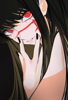 absurdres aegyo_sal black_hair black_nails chainsaw_man facial_scar highres long_hair looking_at_viewer parted_lips red_eyes ringed_eyes sailen0 scar scar_on_cheek scar_on_face yoru_(chainsaw_man)