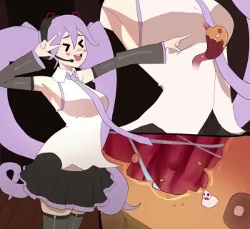 Rule 34 | > <, 1boy, 1girl, 2025, abulamad, animated, arm tattoo, black boots, black skirt, black sleeves, blue eyes, blue hair, blue necktie, blush stickers, boots, bouncing breasts, breasts, close-up, commentary, dancing, detached sleeves, digestion, english commentary, giant, giantess, green trim, grey shirt, happy, hatsune miku, headphones, headpiece, long hair, looking at viewer, medium breasts, mini person, miniboy, multiple views, music, necktie, number tattoo, pleated skirt, shirt, skirt, sleeveless, sleeveless shirt, smile, sound, stomach, tattoo, twintails, v, very long hair, video, vocaloid, vore, x-ray