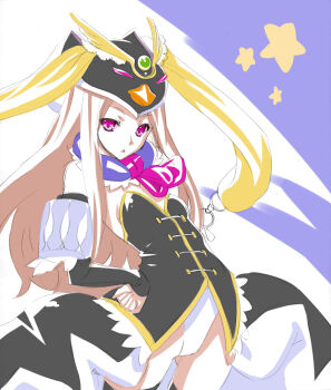10s 1girl brown_hair female_focus hat highres long_hair mawaru_penguindrum princess_of_the_crystal purple_eyes sketch solo takakura_himari uguisu_kagura