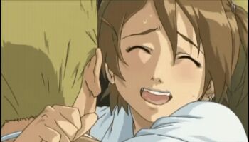 1boy 1girl animated animated_gif anime_screenshot blonde_hair brown_hair iizuka_mika implied_sex panchira_teacher school