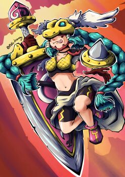 braid digimon digimon_(creature) long_hair mask minervamon pakkoo wings