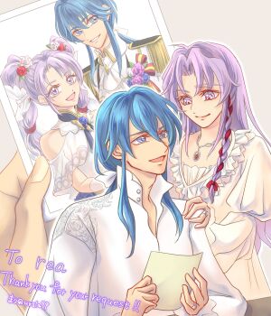 1boy 1girl aged_up alternate_costume alternate_hairstyle blue_eyes blue_hair closed_mouth commentary_request commission couple dress epaulettes fire_emblem fire_emblem:_genealogy_of_the_holy_war fire_emblem_heroes flower groom hair_flower hair_ornament highres holding holding_photo jewelry looking_at_another necklace nintendo official_alternate_costume open_mouth photo_(object) ponytail purple_hair red_flower ring seliph_(fire_emblem) seliph_(light&#039;s_legacy)_(fire_emblem) shirt sidelocks skeb_commission smile tine_(determined_bride)_(fire_emblem) tine_(fire_emblem) twintails ursla99 wedding_dress wedding_ring white_dress white_flower white_shirt