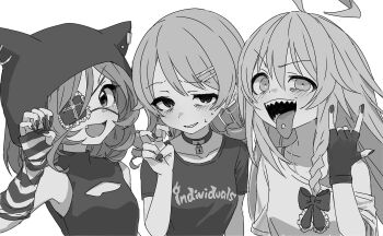 3girls absurdres hayasaka_mirei highres hoshi_syoko idolmaster idolmaster_cinderella_girls idolmaster_cinderella_girls_starlight_stage long_tongue morikubo_nono multiple_girls okubatomaeba sharp_teeth tagme teeth tongue