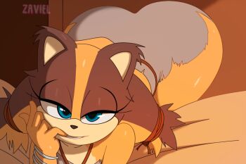 ass badger bed blush female_focus finger_bite furry furry_female huge_ass kyojiri_loli looking_at_viewer narrowed_eyes sega shadow smile solo sonic_(series) sonic_boom_(series) sticks'_finger_bite_(meme) sticks_the_badger tagme zaviel