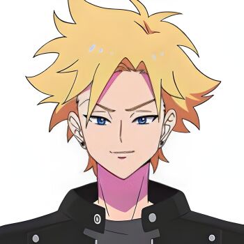 1boy black_jacket blonde_hair blue_eyes highres hudson_dallas jacket let&#039;s_play:_quest-darake_no_my_life looking_at_viewer medium_hair smile upper_body white_background