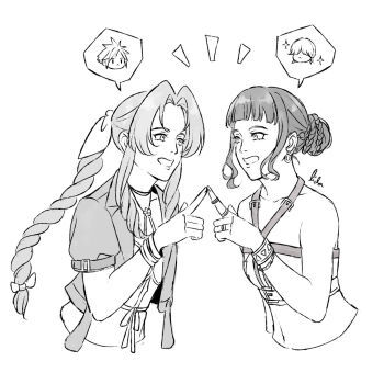 Rule 34 | 2boys, 2girls, aerith gainsborough, artist name, bangle, bare shoulders, blunt bangs, bracelet, braid, braided ponytail, breasts, choker, cloud strife, crop top, cropped jacket, cropped torso, dress, earrings, final fantasy, final fantasy vii, final fantasy vii remake, flower choker, greyscale, hair bun, hair over eyes, hair ribbon, halter shirt, halterneck, highres, jewelry, kpop demon hunters, lida (lidalida04), medium breasts, midriff, monochrome, multiple boys, multiple girls, multiple rings, mystery (kpop demon hunters), navel, open mouth, parted bangs, ribbon, ring, shirt, short bangs, short hair, short sleeves, sidelocks, single braid, sketch, sleeveless, sleeveless shirt, smile, spiked hair, spoken character, white background, zoey (kpop demon hunters)