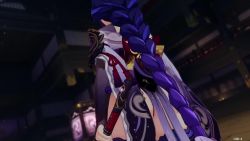 1boy 3d 3girls aether_(genshin_impact) animated ass audible_speech braid breasts cleavage curvy english_audio expressionless bad_tag genshin_impact hazeker large_breasts long_hair low-braided_long_hair low-tied_long_hair multiple_girls paimon_(genshin_impact) raiden_shogun signora_(genshin_impact) sound thick_thighs thighhighs thighs third-party_edit thong video walking wide_hips