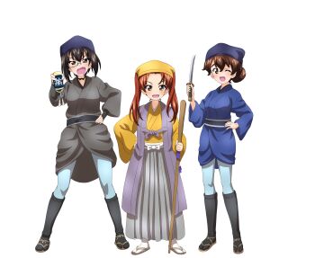 3girls absurdres atsumi_kakunoshin atsumi_kakunoshin_(cosplay) commentary commission commissioner_upload cosplay english_commentary girls_und_panzer highres kadotani_anzu kawashima_momo key_(gaigaigai123) koyama_yuzu mito_koumon multiple_girls sasaki_sukesaburou second-party_source tokugawa_mitsukuni