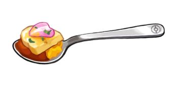 artist_request banana banana_slice curry curry_rice food food_focus fruit game_cg garnish nintendo no_humans official_art pink_petals pokemon pokemon_swsh rice spoon third-party_source transparent_background