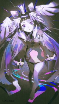 Rule 34 | 1girl, :o, animal ears, black hair, commentary, crown, dress, feathered wings, gradient hair, head wings, highres, hololive, hololive english, juliet sleeves, long hair, long sleeves, looking at viewer, mini crown, multicolored eyes, multicolored hair, ninomae ina'nis, open mouth, puffy sleeves, renkkai, sidelocks, solo, symbol-only commentary, tako takover (ninomae ina'nis), tentacle hair, virtual youtuber, white wings, wings