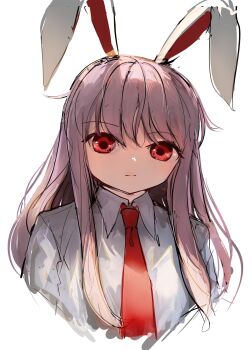 Rule 34 | 1girl, animal ears, closed mouth, collared shirt, highres, long hair, necktie, pink hair, rabbit ears, red eyes, reisen udongein inaba, shirt, simple background, solo, suna (s73d), touhou, white background, white shirt