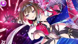 +_+ 1girl animated architecture audible_speech aura blue_eyes bouncing_breasts breasts brown_hair cherry_blossoms clothing_cutout east_asian_architecture energy feathers fighting fighting_stance flower-shaped_pupils gauntlets gloves hair_ornament headband impossible_clothes japanese_audio kunai lake large_breasts leather midair multicolored_hair navel navel_cutout night ninja official_alternate_costume official_alternate_hairstyle official_art open_mouth pink_pupils red_hair reflection reflective_liquid revealing_clothes scar senran_kagura senran_kagura_new_link short_hair skindentation sky smile solo sound sparkle star_(sky) starry_sky streaked_hair symbol-shaped_pupils tagme toki_(senran_kagura) two-tone_gloves two-tone_hair underboob video water weapon white_feathers