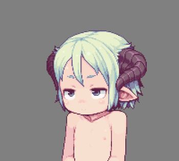 1girl aliasing animated animated_gif blue_eyes blush bukkake censored cheek_poking cum cum_in_mouth cum_on_body cum_overflow cupping_hands demon_girl dorotte_(sb) double_handjob ejaculation facial fellatio flat_chest green_hair hand_on_another&#039;s_head handjob hetero horns irrumatio loli lowres nipples nude oral original own_hands_together penis penis_on_face pointy_ears poking saliva sb_(coco1) short_hair slideshow_animation smile tongue upper_body