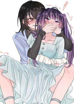 2girls absurdres asphyxiation commission covering_another's_mouth gagged hand_gagged hand_over_another's_mouth highres multiple_girls muwei_(v0ptr) original pixiv_commission tagme yuri