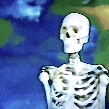 album_cover bad_source blue_background bone cassette_tape commentary corpse cover english_commentary green_background skeleton smile undead videocassette