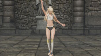 1girl 3d arm_up armor armpits bare_shoulders barefoot black_hairband bra breasts broken_armor building cleavage collarbone female_corrin_(fire_emblem) facing_viewer feet female_focus fighting_pose fighting_stance fingernails fire_emblem fire_emblem_fates fire_emblem_warriors full_body gameplay_mechanics hair_between_eyes hair_ornament hairband holding holding_sword holding_weapon intelligent_systems legs legs_together long_hair medium_breasts midriff multicolored_underwear nails navel neck nintendo official_alternate_costume official_underwear outdoors outstretched_arms pale_skin panties pointy_ears red_eyes ruins serious silver_hair sky spread_arms standing sword thighs tiptoes toenails toes underwear underwear_only weapon yato_(fire_emblem)