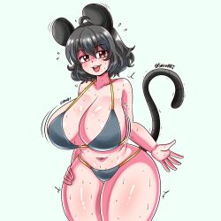 Rule 34 | bikini, breasts, large breasts, mouse girl, nazrin, seireiart, simple background, sweat, swimsuit, touhou, white background