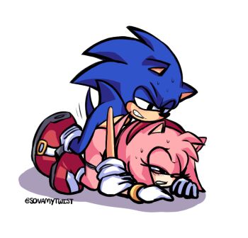 2018 all_fours amy_rose blush boots bracelet clenched_teeth doggystyle from_behind furry gloves hairband half-closed_eyes hedgehog hetero jewelry panties pink_hair restrained sega sex sex_from_behind shoes short_hair simple_background socks sonamytwist sonic_(series) sonic_the_hedgehog sweat teeth underwear white_background