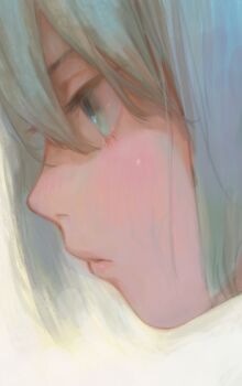 1girl aqua_eyes aqua_hair close-up expressionless kurashiki_touka medibang_paint_(medium) original profile short_hair solo