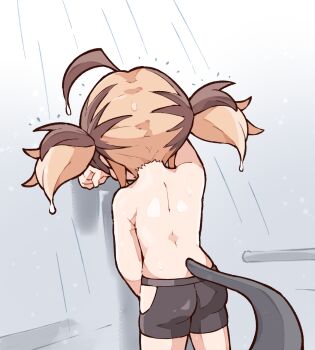 1girl ahoge ass black_shorts brown_hair facing_away gigi_murin highres hololive hololive_english kukie-nyan medium_hair multicolored_hair short_shorts shorts solo tail two-tone_hair two_side_up virtual_youtuber