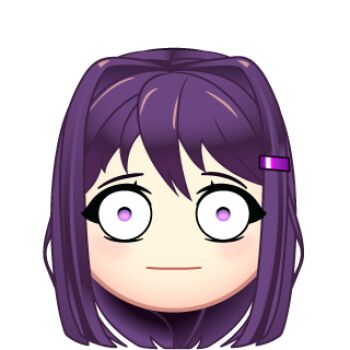 1girl :| artist_request chibi chibi_only closed_mouth constricted_pupils doki_doki_literature_club emoji hair_ornament hairclip long_hair long_sidelocks looking_at_viewer lowres official_art portrait purple_eyes purple_hair sidelocks solo wide-eyed yuri_(doki_doki_literature_club)