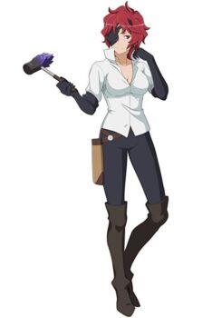 1girl breasts cleavage dungeon_ni_deai_wo_motomeru_no_wa_machigatteiru_darou_ka eyepatch hephaistos_(danmachi) highres large_breasts official_art red_hair smile source_request