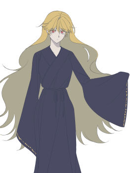 Rule 34 | 1girl, belt, black belt, black dress, black ribbon, blonde hair, bright pupils, closed mouth, colored inner hair, commentary, cowboy shot, dress, grey hair, hair between eyes, hand up, highres, junko (touhou), ktsis, long hair, long sleeves, looking at viewer, multicolored hair, no headwear, red eyes, ribbon, solo, standing, touhou, wavy hair, white pupils, wide sleeves