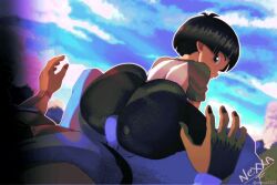 1boy 1girl age_difference animated artist_name ass ass_focus black_nails bob_cut bulge buttjob clenched_teeth clothed_sex colored_skin dark-skinned_male dark_skin dragon_ball dragon_ball_super dragon_ball_super_super_hero erection erection_under_clothes faceless faceless_male femdom girl_on_top green_skin huge_ass kyojiri_loli loli lolidom looking_back mesugaki naughty_face nexxa orange_piccolo outdoors pan_(dragon_ball) piccolo smile smirk sweat tagme teeth toei_company video