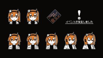 ! 1girl a.i._voice adachi_rei adachi_rei_(avogado6) animated animated_gif annoyed avogado6 blinking blush bouncing card commentary_request crossed_bangs embarrassed expressionless hair_between_eyes hair_ornament hair_ribbon hairclip headlamp headset highres jacket jitome limited_palette looking_at_viewer medium_hair multiple_expressions multiple_views open_clothes open_jacket orange_eyes orange_hair pixel_art portrait radio_antenna ribbon side_ponytail sigh spinning turtleneck utau white_ribbon