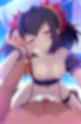 1boy 1girl animated assertive_female beach bikini bikini_bottom_around_leg blue_sky blush bound bound_torso bracelet breasts censored cloud commentary commission english_commentary feathers flower girl_on_top hair_flower hair_intakes hair_ornament hetero jewelry leaning_forward looking_at_viewer male_swimwear mixed-language_commentary mole mole_under_eye mosaic_censoring navel nipples off-shoulder_bikini off_shoulder official_alternate_costume orange_feathers outdoors penis plaid_bikini plaid_clothes pov pov_crotch pov_hands purple_eyes rubbing sex sky small_breasts sorey_(sea_venturer)_(tales) sorey_(tales) spread_legs steam sweat swim_trunks swimsuit symonne_(shade_girl)_(tales) symonne_(tales) tagme tales_of_(series) tales_of_asteria tales_of_the_rays tales_of_zestiria topless_male unworn_bikini_bottom vaginal video wadachi_yon yellow_feathers