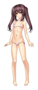 1girl aged_down barefoot bikini blush brown_eyes brown_hair flat_chest full_body game_asset hair_intakes inoino katsuragi_marina katsuragi_marina_(exs-tia_p) kouyoku_senki_exs-tia large_variant_set long_hair looking_at_viewer lowleg lowleg_bikini micro_bikini navel non-web_source official_art open_mouth parted_lips pigeon-toed self-datamine side-tie_bikini_bottom simple_background solo standing swimsuit tachi-e transparent_background twintails variant_set white_bikini yellow_eyes
