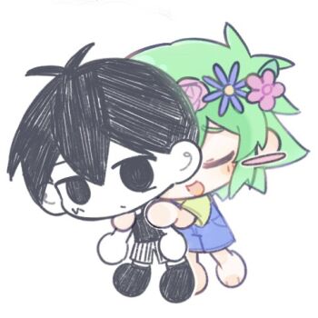 2boys :d antenna_hair arms_at_sides bare_arms bare_shoulders barefoot basil_(headspace)_(omori) basil_(omori) behind_another black_eyes black_hair black_socks black_tank_top blue_overalls blush_stickers chibi chibi_only chinese_commentary closed_eyes closed_mouth colored_skin commentary_request double-parted_bangs expressionless flower flower_wreath full_body green_hair green_shirt hair_behind_ear hair_between_eyes hands_on_another&#039;s_shoulders hatching_(texture) head_wreath lowres male_focus multiple_boys no_pupils no_shoes omori omori_(omori) open_mouth overall_shorts overalls pink_flower pink_rose purple_flower rose shirt short_hair short_sleeves shorts simple_background single_blush_sticker smile socks striped_clothes striped_shorts tank_top u_u vertical-striped_clothes vertical-striped_shorts very_short_hair white_background white_shorts white_skin xinjinjumin2090384