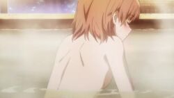 1girl 2018 animated anime_screenshot ass ass_focus back bare_back bare_hips bare_shoulders bath bathhouse blush breasts brown_eyes brown_hair completely_nude covering_breasts covering_privates female_focus from_behind highres huge_ass indoors looking_back medium_hair misaka_mikoto non-web_source nude official_art onsen partially_submerged shoulder_blades sideboob sitting small_breasts solo sound steam thick_thighs thighs toaru_kagaku_no_railgun toaru_majutsu_no_index toaru_majutsu_no_index:_old_testament video water wet wide_hips