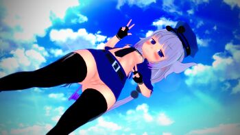 3d absurdres dragon_horns embarrassed exhibitionism flat_chest highres horns kanna_kamui kobayashi-san_chi_no_maidragon loli low_angle police police_uniform policewoman public_indecency public_nudity pussy sodevs solo thick_thighs thighhighs thighs upskirt