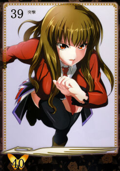 1girl boots brown_hair female_focus highres long_hair mammon_(umineko) necktie nimu no_naku_koro_ni_(series) red_eyes ryukishi07 solo thighhighs thighs umineko_no_naku_koro_ni