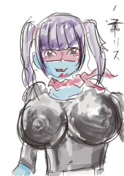 1girl black_leotard breasts highres kamen_rider large_breasts leotard lips long_hair looking_at_viewer purple_hair shiny_clothes smile solo toujima_tanzaburou_wa_kamen_rider_ni_naritai twintails white_background wide_hips yukarisu