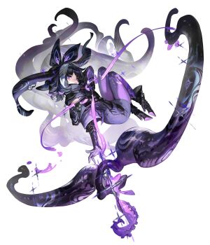 1girl absurdres black_dress black_hair bow dress full_body hair_bow highres jumping magical_girl original paringgg purple_socks socks tentacles
