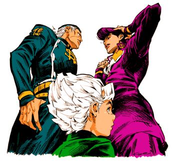 3boys anchor_symbol buttons child cowboy_shot diamond_wa_kudakenai dollar_sign from_below heart higashikata_josuke hirose_koichi jojo_no_kimyou_na_bouken kotteri looking_at_another looking_up multiple_boys nijimura_okuyasu pompadour school_uniform simple_background white_background white_hair
