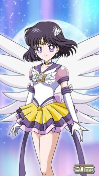 1girl adult_swim angel_wings bishoujo_senshi_sailor_moon bishoujo_senshi_sailor_moon_s bishoujo_senshi_sailor_moon_s:_the_movie bishoujo_senshi_sailor_moon_s_the_movie:_kaguya-hime_no_koibito bishoujo_senshi_sailor_moon_supers bishoujo_senshi_sailor_moon_supers:_the_movie bishoujo_senshi_sailor_moon_supers_the_movie:_sailor_9_senshi_shuuketsu!_black_dream_hole_no_kiseki e.choe_(artist) eternal_sailor_saturn highres purple_eyes purple_hair sailor_saturn sailor_senshi_uniform solo super_sailor_saturn super_sailor_saturn_(stars) toei_company tomoe_hotaru toonami wings