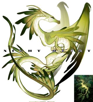 artist_name beak black_sclera colored_sclera colored_skin curled_tail dragon dragon_horns fins full_body gills green_eyes green_scales green_skin green_wings highres horns leafy_seadragon monster monster_focus night_heart no_humans original photo_inset reference_inset simple_background sketch slit_pupils solo western_dragon white_scales wings wings_of_fire