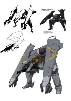 3d chinese_text gun holding holding_gun holding_weapon las91214 long_arms looking_ahead mecha no_humans original robot science_fiction sketch standing weapon white_background