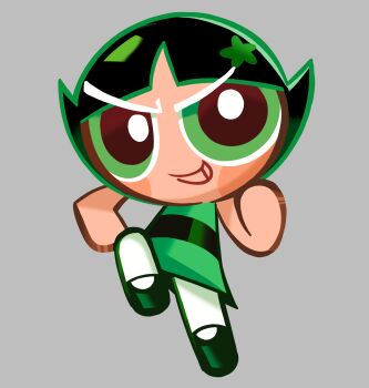 Rule 34 | 1girl, black hair, black shoes, blunt bangs, buttercup (ppg), cartoon network, commentary, cookie run, cookie run: kingdom, cookie run: ovenbreak, dress, dress shoes, english commentary, green dress, green eyes, grey background, hair ornament, highres, leg up, looking at viewer, pantyhose, parted bangs, powerpuff girls, shoes, sleeveless, smirk, smug, solo, thatlightbluefox, v-shaped eyebrows, white pantyhose