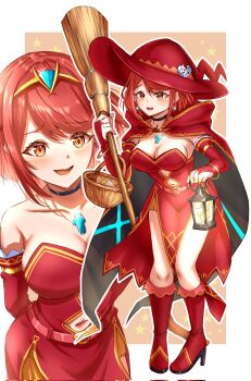 alternate_costume breasts hat highres kenichiart large_breasts pyra_(xenoblade) red_eyes red_hair witch witch_hat xenoblade_chronicles_(series) xenoblade_chronicles_2